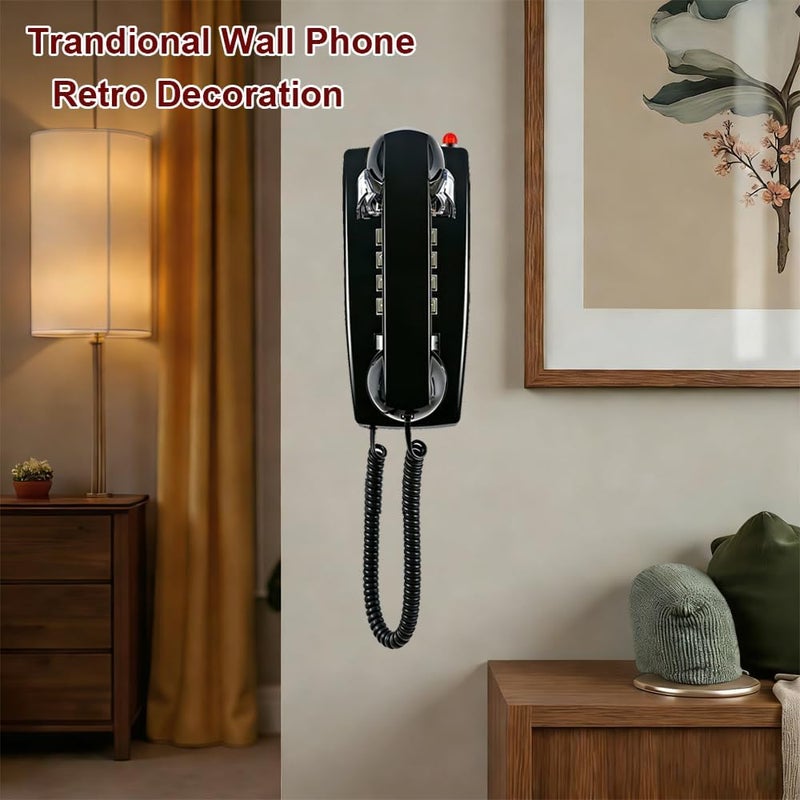 HTMengt Traditional Wall Phone (Hearing Aid Compatible),2554 Wall Telephone Ringing Indicator,Retro Wall Phones for Landline Mechanical Ring,Old Wall Mount Telephone for School,Home,Kitchen,Black - Image 2